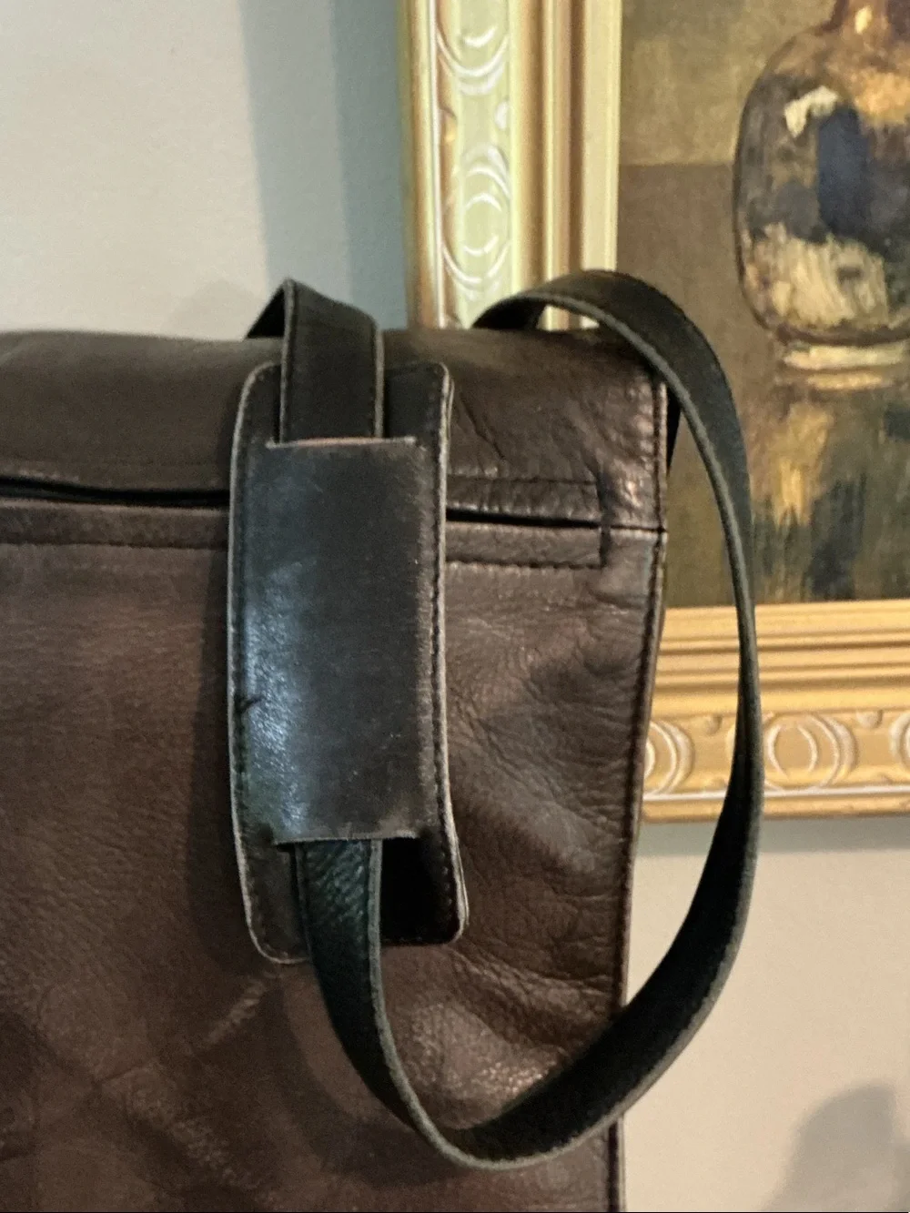 HOBO Vintage Dark Brown Leather Messenger Bag Front Flap Shoulder Backpack Carry